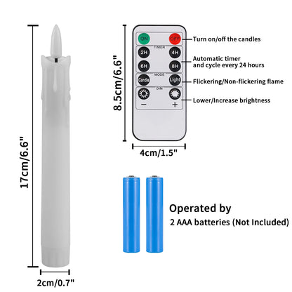 6/12 Pack Flameless LED  Candles, 6.6 Inches, Realistic Flickering 3D Wick  Remote Control, Needs 2- AAA Battery's