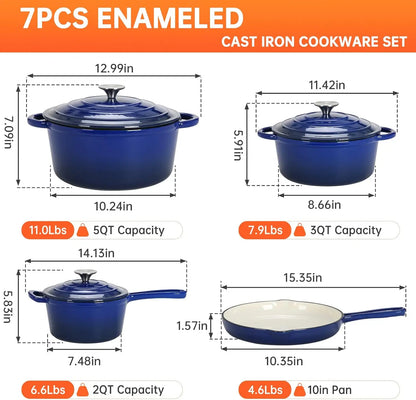 Nonstick Enameled Cast Iron Cookware Set, 7Pcs Pots and Pans Set.....