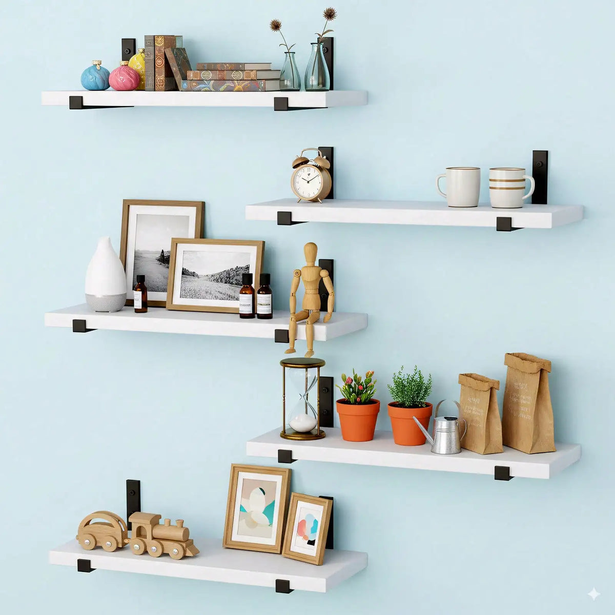 5/10Pcs Floating Shelves, 4.7 In Wide 16  Long  with Invisible Brackets, Rustic Wood .......