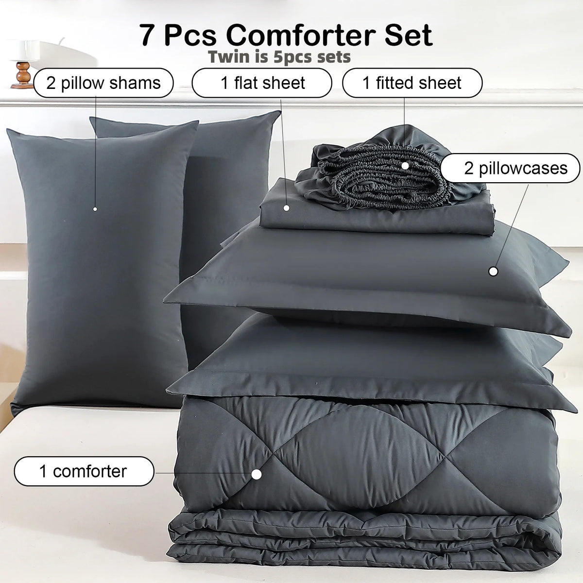 5pcs/7pcs Twin Full Queen King Bedding Sets  Comforter Flat Sheet Fitted Sheet Pillowcases Sleeping Sets
