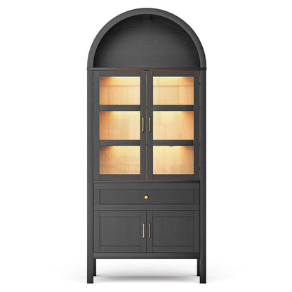 Arched Wooden Storage Cabinet,71'' H X 30.7'' W X 14.6'' D Adjustable with Dimmable LED Lights