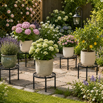 Metal Plant Stand, Black, with Raised Edge, Indoor & Outdoor....