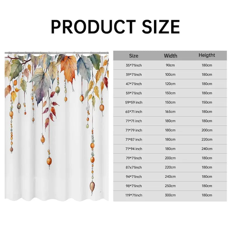 Watercolor Autumn Maple Leaf Shower Curtain, With 12 Rod Hooks, Waterproof 2 Sizes....