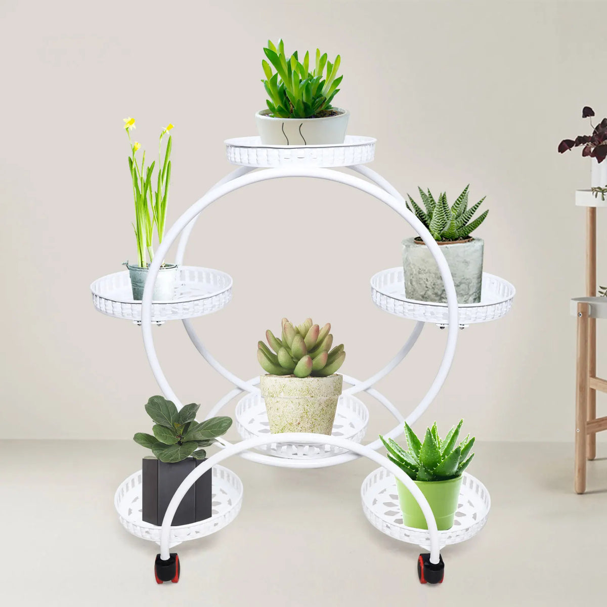 Metal Plant Stands 6 Pots Black / White