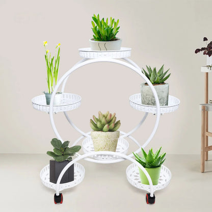 Metal Plant Stands 6 Pots Black / White