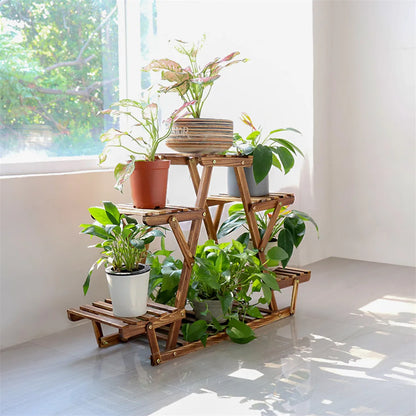 Carbonized Wood 6 Tiered Plant Stand, Indoor Outdoor....