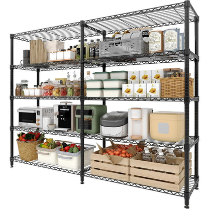 59" W Wire Shelving Unit, 1060LBS 5-Tier Metal Storage, 4 Locking Casters, Adjustable 70.5"H x 13.8"D