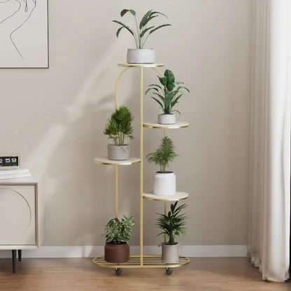 5 Tier Wrought Iron Plant Stand with Wheels Indoor Outdoor....