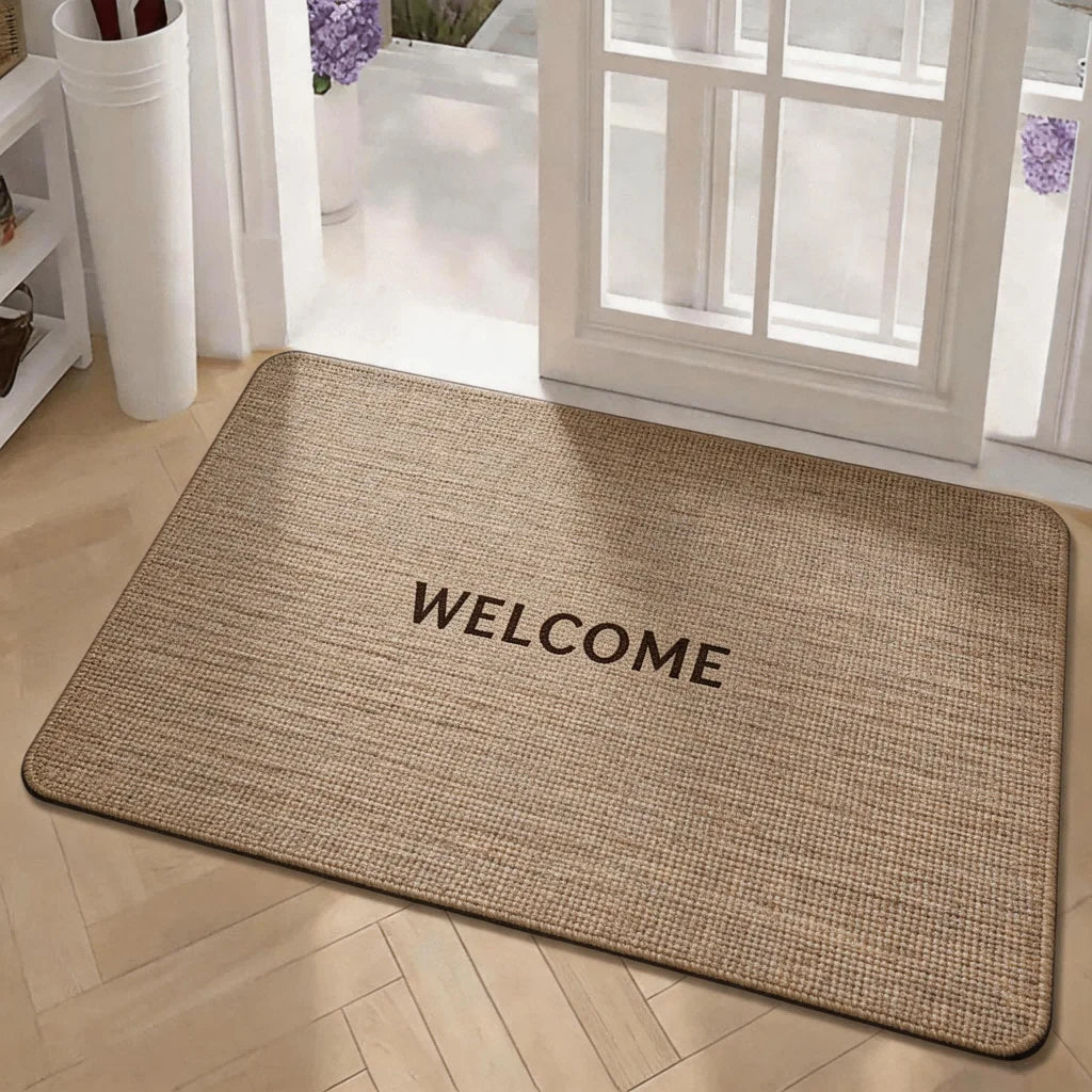 Square Woven-Look Bathroom Floor Mat, Absorbent Non-Slip Rubber Bottom