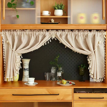 Beige Pinkish Curtains 30 inch Width 2 Panels, Sheer with Tassel for Kitchen Window Curtains, 2 Sizes