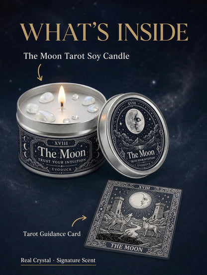 The Moon Tarot Scented Candle with White Crystal Stones, Trust our Intuition, Candle for Meditation, Comes In 1/2/3 Sets.....