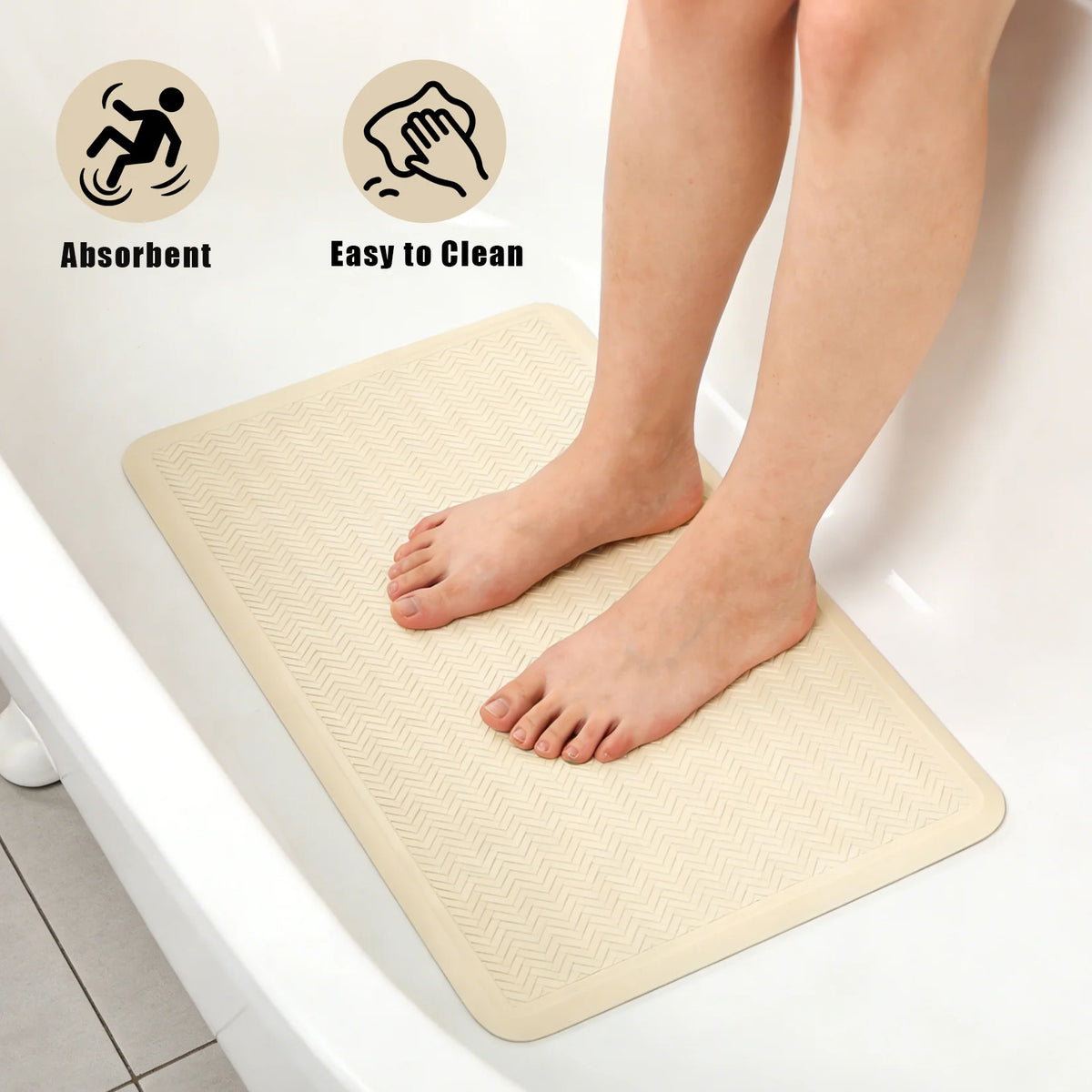 Non-Slip Rubber Bath Mat, Soft Textured with Suction Cups