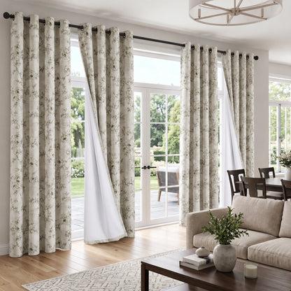 Botanical Green Floral Blackout Curtains 4 Panels Set, Total Blackout, with White Coating Backing, 4 Sizes.....