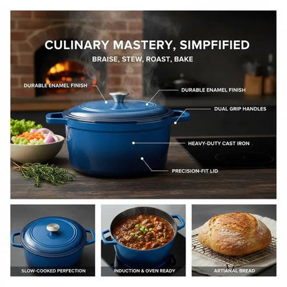 Enameled Cast Iron Dutch Oven, 6 Quart Stock Pot with Lid  Compatible up to 500℉, Blue.....