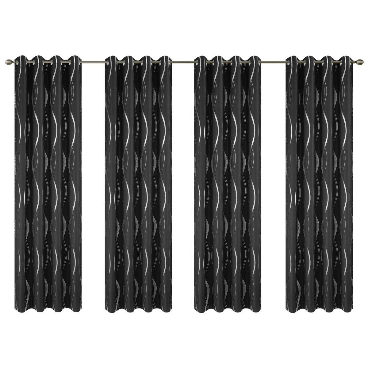 Black 4 Panels Blackout Curtains Thermal Insulated With Black Inside Coated Backing, 6 Sizes....