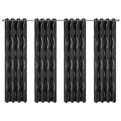 Black 4 Panels Blackout Curtains Thermal Insulated With Black Inside Coated Backing, 6 Sizes....