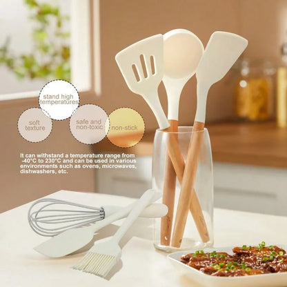 12Pcs Cream Granite Nonstick Cookware Set, With Silicone Cooking Utensils.....