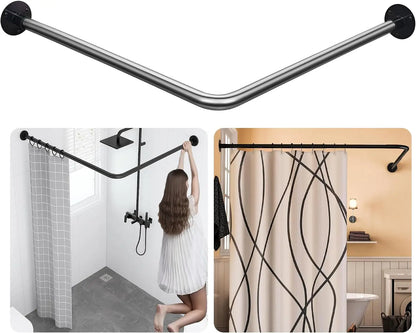 L-Shaped Corner Shower Rod, Black 24"-53"x24"-53" Adjustable, Stainless, 12 Hooks