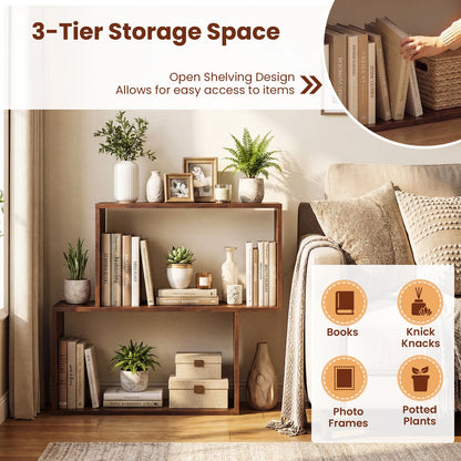 3-Tier Geometric Wooden Bookshelf, Freestanding