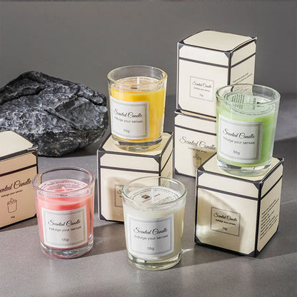 Candle Premium Gift Box Glass Handmade Soy Wax Smokeless, 6 Colors...
