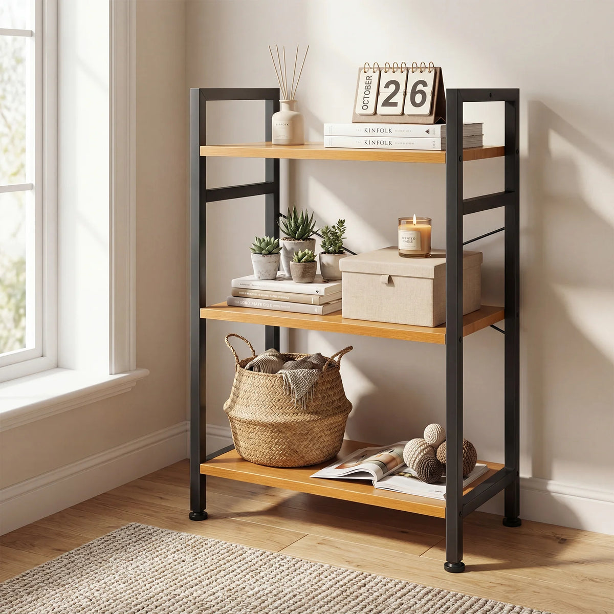 3 Tiers Wooden Bookshelf, Standing Sturdy, Adjustable Feet....