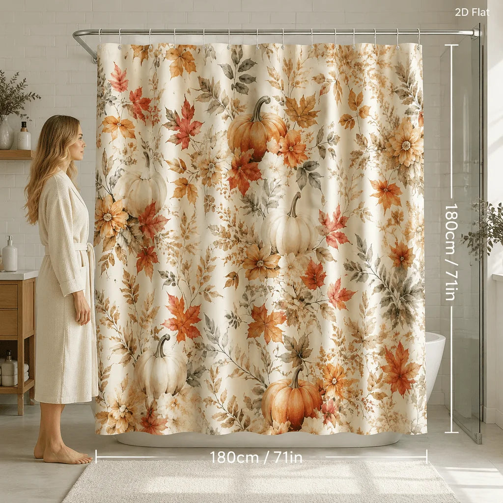 New in 2026, 1pc, 2 Sizes,  Bathroom Shower Curtain, 71x71in, Includes 12 Hooks, 2D Autumn Print.....