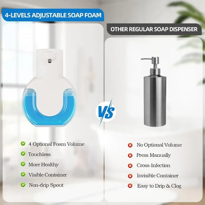 Touchless Plastic Foaming Soap Dispenser, USB Rechargeable, 4-Level Adjustable, Wall Mount or Countertop, 15oz/420ml.....