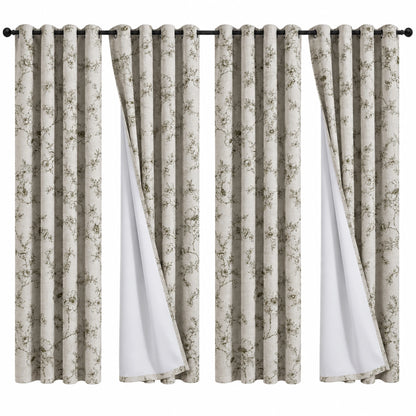 4 Panels, 4color Set Floral Print Blackout Curtains, Grommet Eyelet Energy, 4Sizes
