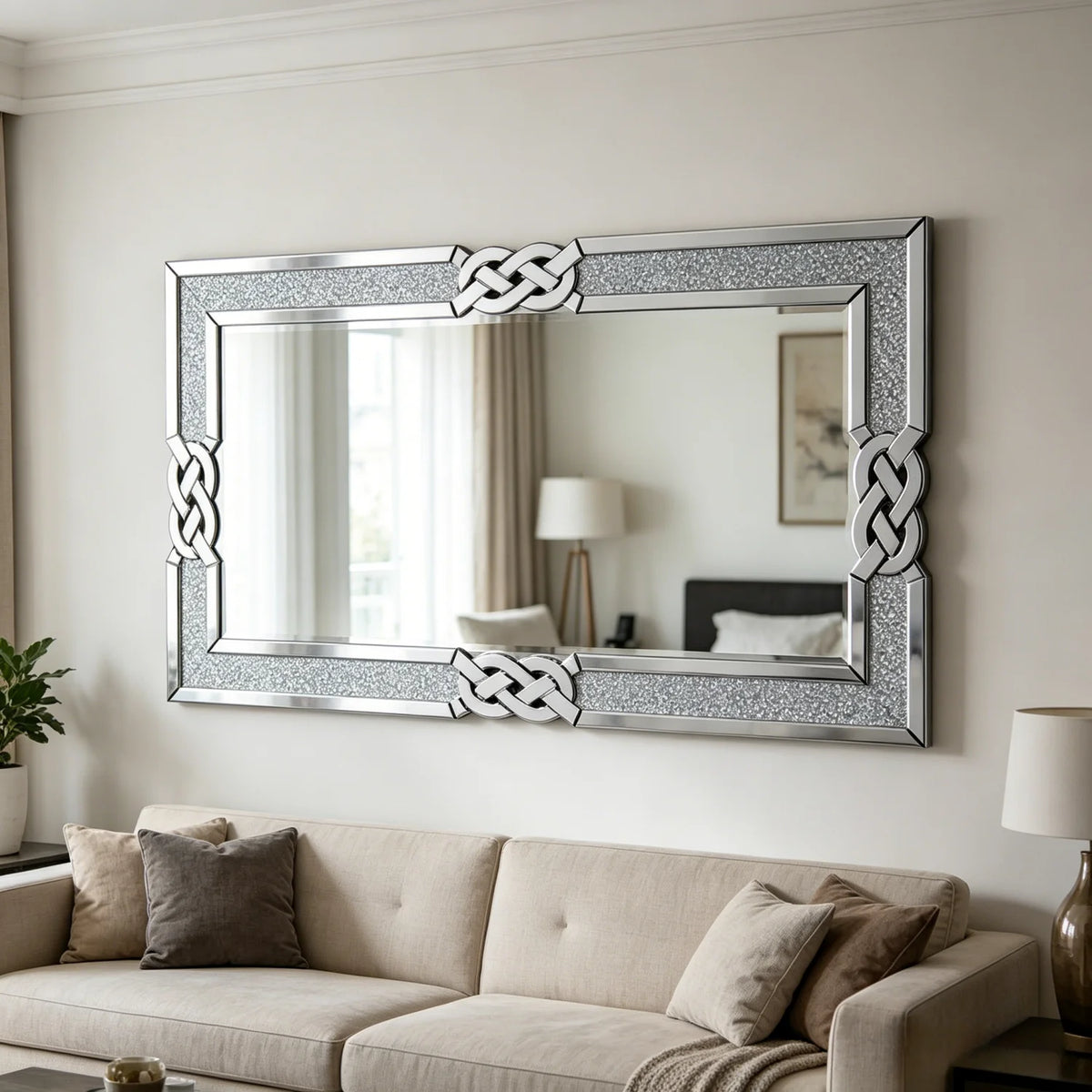 48 Inch Rectangle Crystal Crush Diamond Silver Mirror....