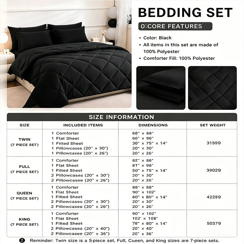 5pcs/7pcs Twin Full Queen King Bedding Sets  Comforter Flat Sheet Fitted Sheet Pillowcases Sleeping Sets