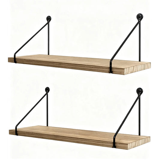 2 Pack Floating Wooden Wall Shelves, 16.5 Inch Wall Mount