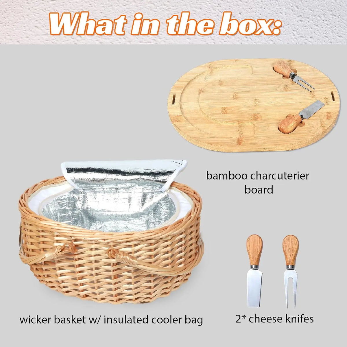 Handwoven Wicker Basket Set with Charcuterie Boards for  2