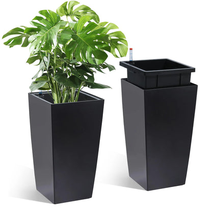 Set of 2 Modern Planters – Large Outdoor & Indoor Plant Pots with Self Watering System