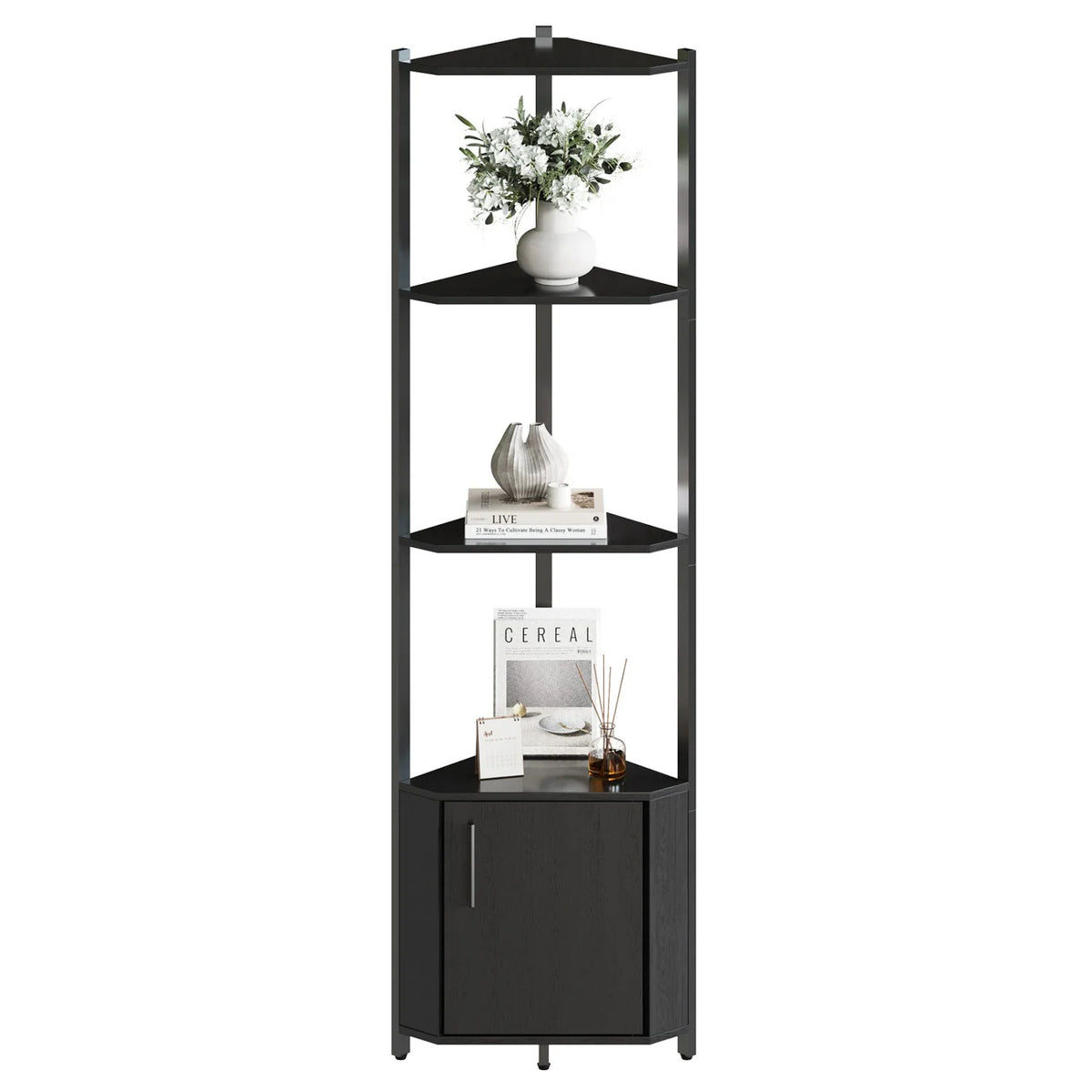 5-Tier Wooden Corner Shelf Stand, 58.27'' with Metal Frame...