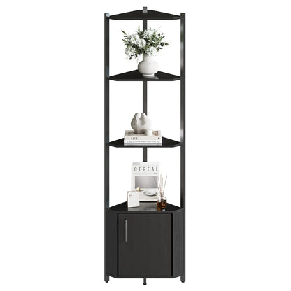 5-Tier Wooden Corner Shelf Stand, 58.27'' with Metal Frame...