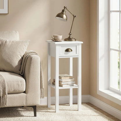 End Table with Drawer and Bottom Shelf, Accent Desk, White
