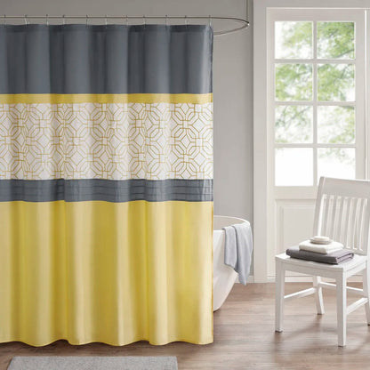 Embroidered and Pieced Shower Curtain With 12 Grommet Hook Waterproof Machine Washable...