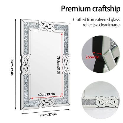 Large Rectangle Crystal Mirror Wall Art Crush Diamond  Wall-Mounted, 3 Sizes......