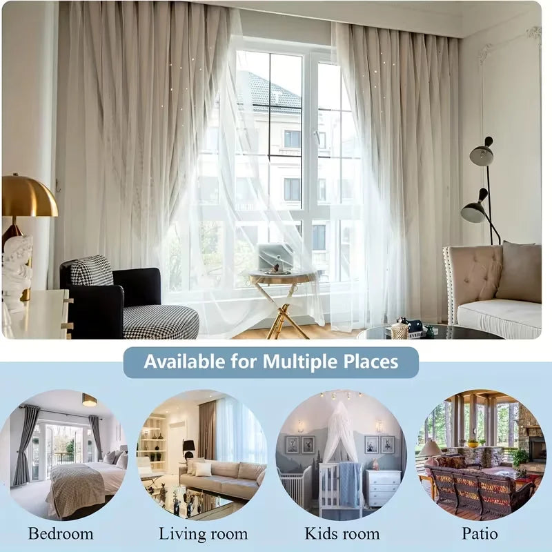 1 Color, Double Layer Curtain, Black Back, Livingroom, Bedroom, 1 or 2 Panels,5 Sizes Hollow Out Curtain, Grommet Top