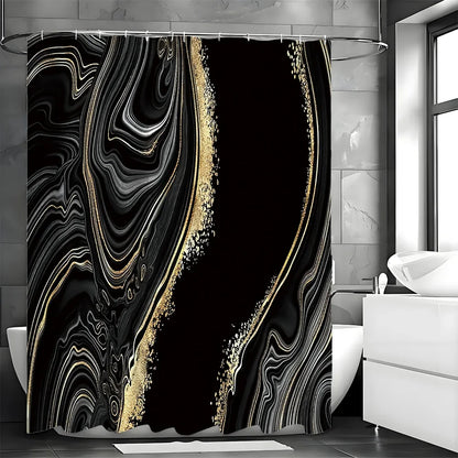 Luxury Abstract Liquid Black and Gold Marble Texture Shower Curtain....