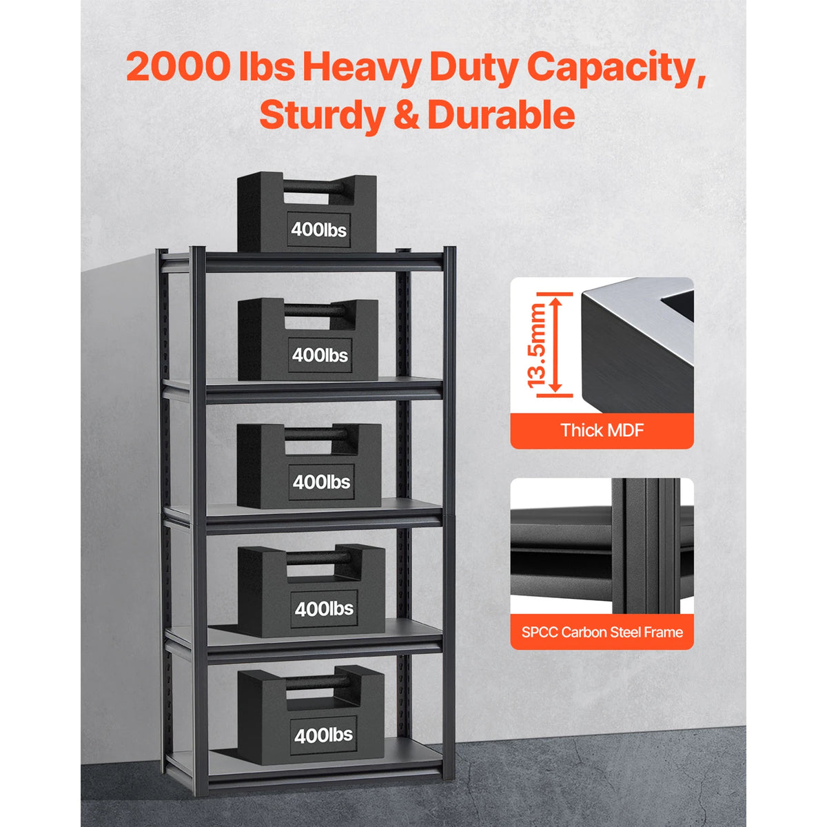 5-Tier Garage Storage Shelves 400 lbs. Per Shelf, Adjustable Metal Shelving....