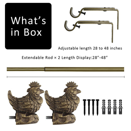 Heavy Duty Adjustable Curtain Rod Set, 3/4" Diameter Single Window Drapery Rod in 3 Sizes