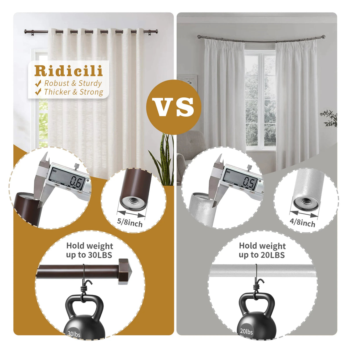 5/8 Inch Diameter Single Window Drapery Curtain Rod Set 5 Colors, 28 to 120 Inches.....