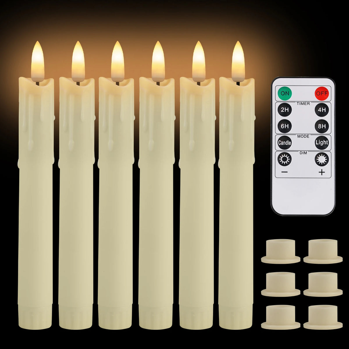 6.5 In. Flameless Taper Candles with Remote Timer Dripping Wax Flickering Fake LED Candlesticks, 2- AAA Batters Needed ....