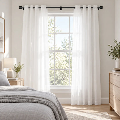 Black 30-144 Inch Adjustable, Telescopic Curtain Rod Set with Brackets 1 Inch Diameter for Living Room Bedroom Window