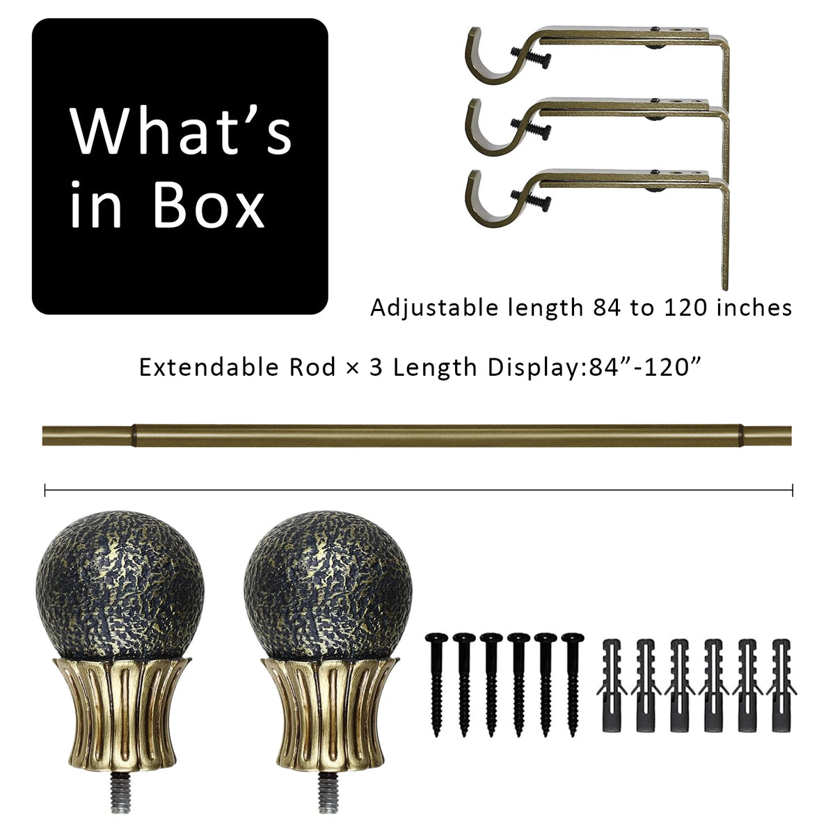 Heavy Duty Adjustable Curtain Rod Set, 1" Diameter Single Window Drapery Rod , 28 to 120 Inches, 2 Colors.....