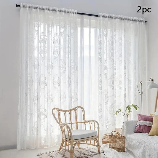 3 Color 2PC Lace Mirror Flower Vintage Embroidered Sheer Curtains for Balcony Living 4 Sizes.....