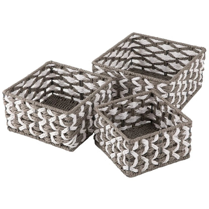 Hand Woven Willow Baskets, Set of 3-Yellow & White