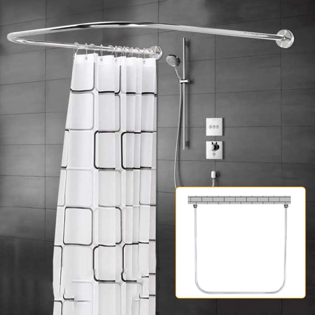 Stainless Steel U-Shaped Shower Curtain Rod Set, Retractable.....