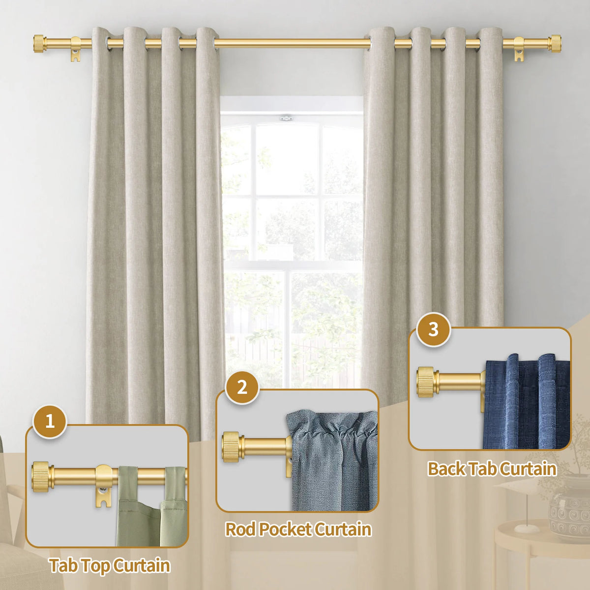 1 Set Of Double Heavy-Duty 5/8 Dia. Curtain Rod, Telescoping, 3 Sizes, 3 Colors.....